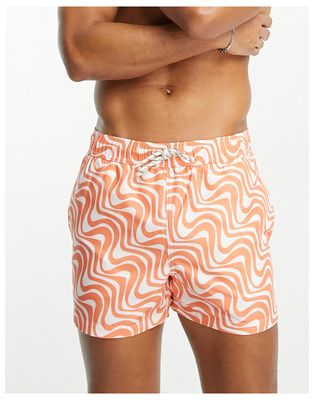 New Look wave print swim shorts in orange