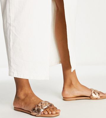 New Look Wide Fit plaited mule sandals in rose gold
