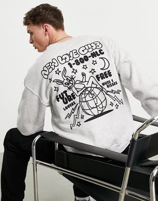 New Love Club bunny poster front print sweatshirt in gray