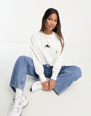 New Love Club cropped sweater with whale embroidery in white