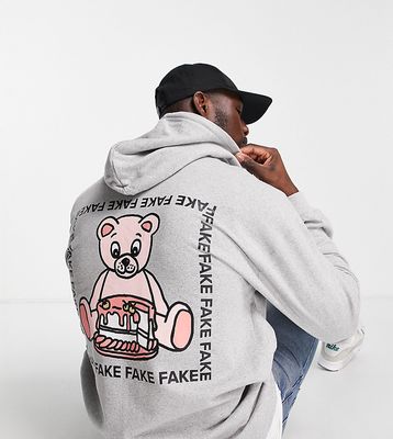 New Love Club Tall fake bear back print hoodie in gray