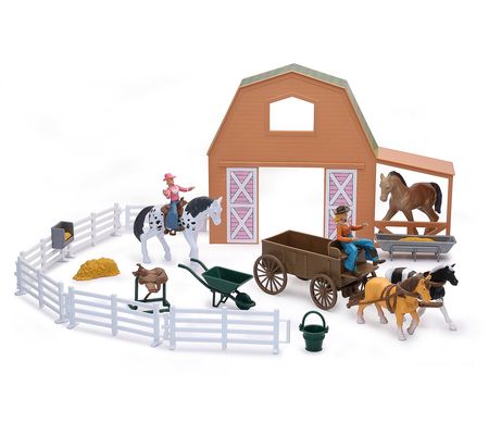 New Ray Valley Ranch Brown Barn Horse Set