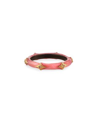 New World Pink Enamel Diamond Crivelli Stack Ring, Size 6.5
