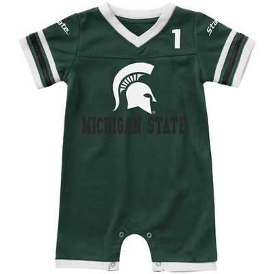 Newborn & Infant Colosseum Green Michigan State Spartans Bumpo Football Logo Romper in Hunter Green