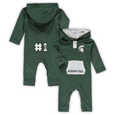 Newborn & Infant Colosseum Heathered Green Michigan State Spartans Henry Pocketed Hoodie Romper in Heather Green