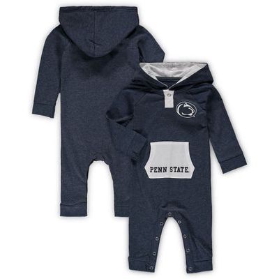 Newborn & Infant Colosseum Heathered Navy Penn State Nittany Lions Henry Pocketed Hoodie Romper in Heather Navy