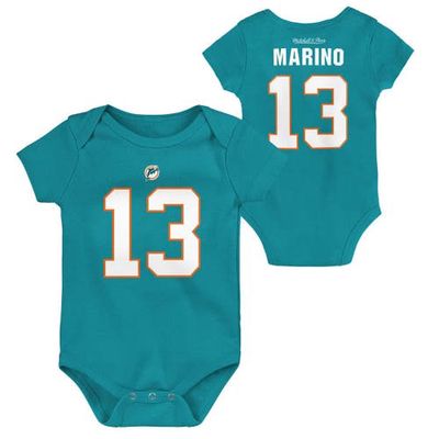 Newborn & Infant Mitchell & Ness Dan Marino Aqua Miami Dolphins Retro Name & Number Bodysuit