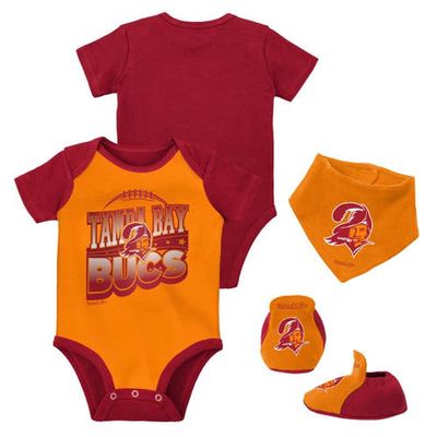 Newborn & Infant Mitchell & Ness Orange/Red Tampa Bay Buccaneers Throwback Big Score Creeper Bib and Bootie Set
