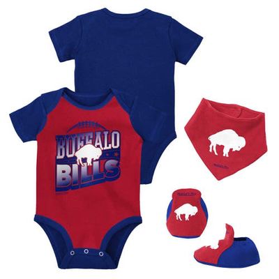 Newborn & Infant Mitchell & Ness Red/Royal Buffalo Bills Throwback Big Score Creeper Bib and Bootie Set