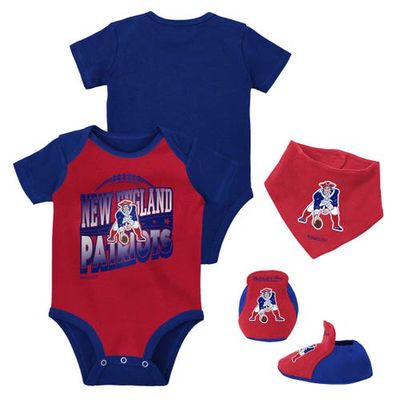 Newborn & Infant Mitchell & Ness Red/Royal New England Patriots Throwback Big Score Bodysuit