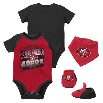 Newborn & Infant Mitchell & Ness Scarlet/Black San Francisco 49ers Throwback Big Score Creeper Bib and Bootie Set