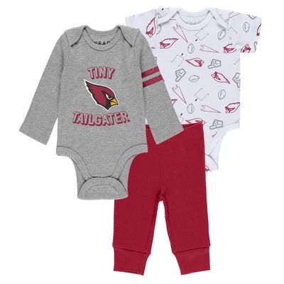 Newborn & Infant WEAR by Erin Andrews Gray/Cardinal/White Arizona Cardinals Three-Piece Turn Me Around Bodysuits & Pant Set