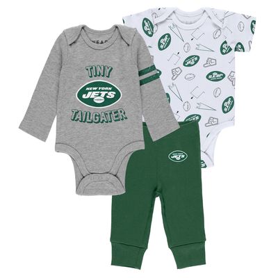 Newborn & Infant WEAR by Erin Andrews Gray/Green/White New York Jets Three-Piece Turn Me Around Bodysuits & Pant Set