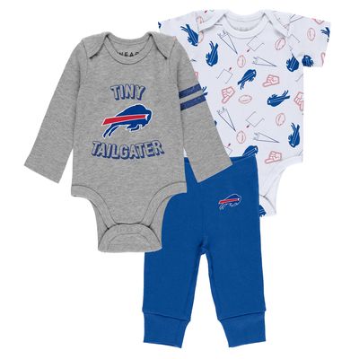 Newborn & Infant WEAR by Erin Andrews Gray/Royal/White Buffalo Bills Three-Piece Turn Me Around Bodysuits & Pant Set