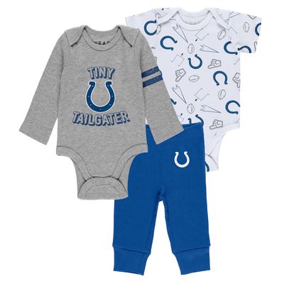 Newborn & Infant WEAR by Erin Andrews Gray/Royal/White Indianapolis Colts Three-Piece Turn Me Around Bodysuits & Pant Set