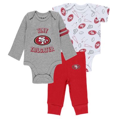 Newborn & Infant WEAR by Erin Andrews Gray/Scarlet/White San Francisco 49ers Three-Piece Turn Me Around Bodysuits & Pant Set