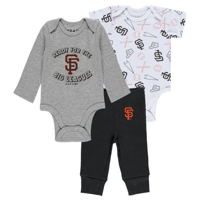 Newborn & Infant WEAR by Erin Andrews Gray/White/Black San Francisco Giants Three-Piece Turn Me Around Bodysuits & Pants Set