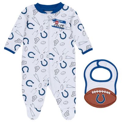 Newborn & Infant WEAR by Erin Andrews White Indianapolis Colts Sleep & Play Full-Zip Footed Jumper & Bib Set in Royal