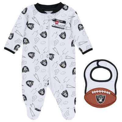 Newborn & Infant WEAR by Erin Andrews White Las Vegas Raiders Sleep & Play Full-Zip Sleeper & Bib Set in Black