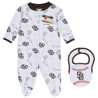 Newborn & Infant WEAR by Erin Andrews White San Diego Padres Sleep & Play Full-Zip Footed Jumper with Bib in Brown