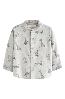 NEXT Kids' Animal Print Knit Button-Up Shirt in Grey