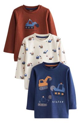 NEXT Kids' Assorted 3-Pack Digger Long Sleeve T-Shirts in Blue/White/Brown