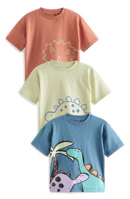 NEXT Kids' Assorted 3-Pack Dinosaur Cotton Graphic T-Shirts in Blue Multi