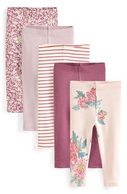 NEXT Kids' Assorted 5-Pack Ribbed Leggings in Pink