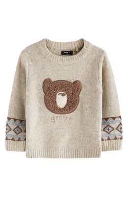 NEXT Kids' Char Bear Appliqué Sweater in Ivory/Beige