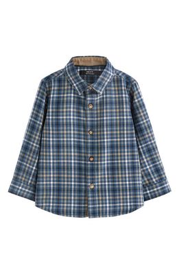 NEXT Kids' Check Flannel Button-Up Shirt in Blue