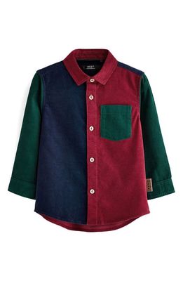 NEXT Kids' Colorblock Cotton Corduroy Button-Up Shirt in Red/Navy