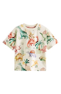NEXT Kids' Dinosaur Print Cotton T-Shirt in Natural