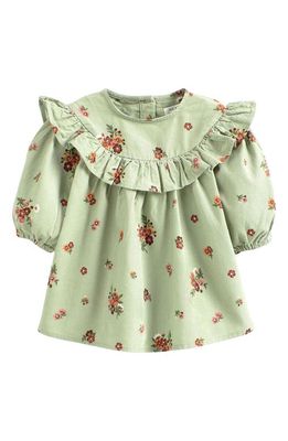 NEXT Kids' Ditsy Floral Long Sleeve Ruffle Corduroy Dress in Green