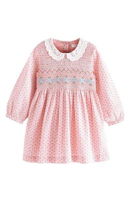 NEXT Kids' Embroidered Floral Long Sleeve Dress in Pink
