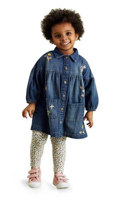 NEXT Kids' Embroidered Long Sleeve Cotton Denim Tunic Dress & Leggings Set