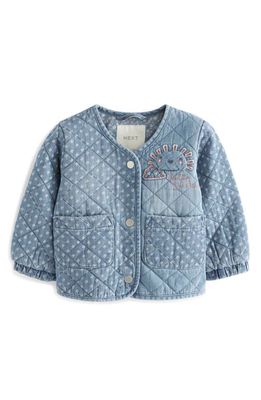 NEXT Kids' Embroidered Quilted Denim Liner Jacket in Denim Blue