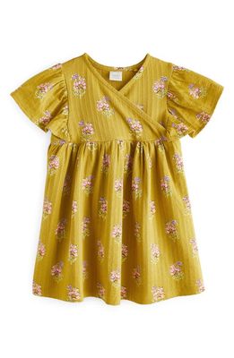 NEXT Kids' Faux Wrap Cotton Jersey Dress in Mustard
