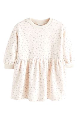 NEXT Kids' Floral Print Long Sleeve Sweatshirt Dress in Cream