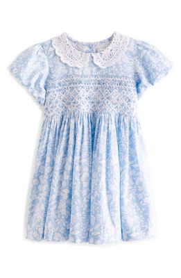 NEXT Kids' Floral Smocked Bodice Cotton Dress in Blue