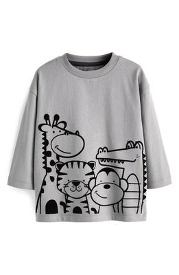 NEXT Kids' Linear Safari Appliqué Long Sleeve T-Shirt in Grey