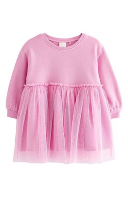 NEXT Kids' Long Sleeve Tulle Skirt Sweatshirt Dress in Pink
