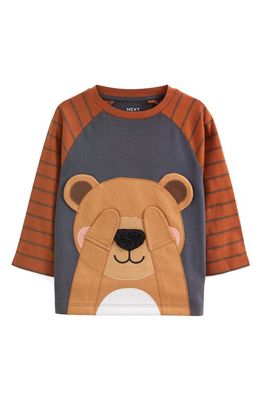 NEXT Kids' Peekaboo Bear Appliqué Long Sleeve T-Shirt in Brown