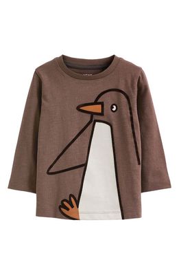 NEXT Kids' Penguin Appliqué Long Sleeve Graphic T-Shirt in Brown