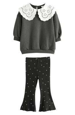 NEXT Kids' Peter Pan Collar Sweater & Flare Leggings Set in Grey