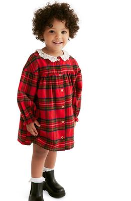 NEXT Kids' Plaid Long Sleeve Lace Collar Dress in Red