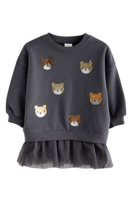 NEXT Kids' Sequin Bear Sweatshirt Dress in Grey