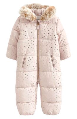 NEXT Kids' Star Snowsuit with Faux Fur Trim in Pink Mauve