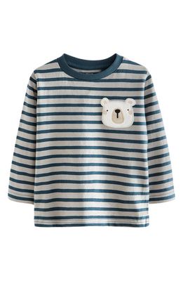 NEXT Kids' Stripe Polar Bear Appliqué Long Sleeve T-Shirt in White/Navy