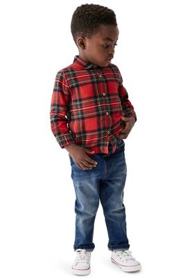NEXT Kids' Tartan Cotton Flannel Button-Up Shirt in Red
