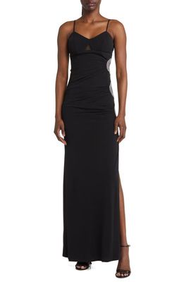 NEXT UP Crystal Ruched Body-Con Gown in Black